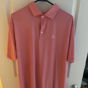XL red and white striped performance Rhoback polo